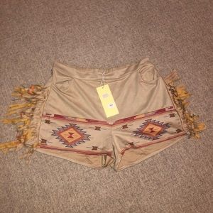 Western Aztec Fringe Shorts